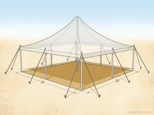20x20 High Peak Pole Tent rental diagram — Boot and Barrel Event Co. Cleburne TX