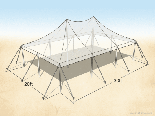 20x30 High Peak Pole Tent rental diagram — Boot and Barrel Event Co. serving Cleburne, Joshua and Johnson County TX