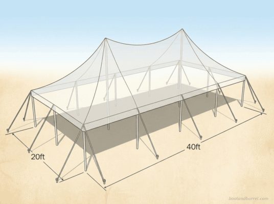 20x40 High Peak Pole Tent rental diagram — Boot and Barrel Event Co. serving Granbury, Burleson and Hood County TX