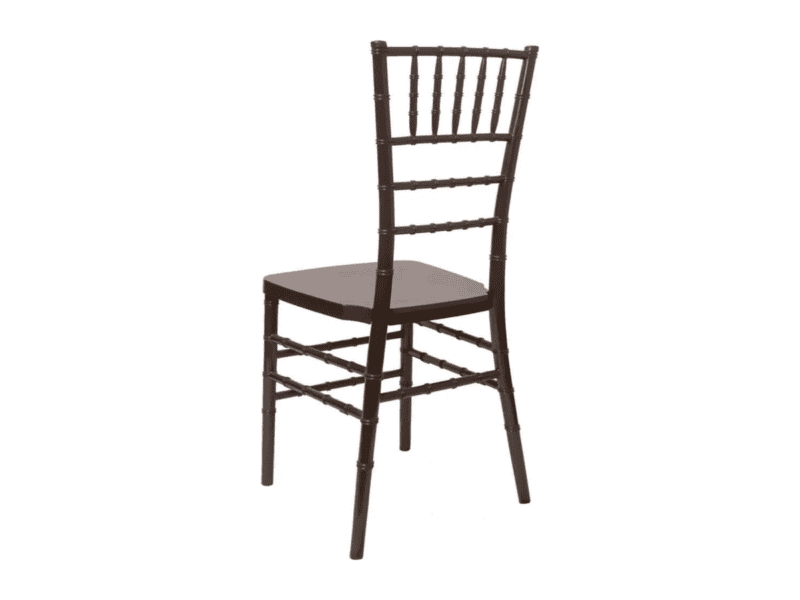 Fruitwood chiavari chair angle view rental in Grandview TX — Boot & Barrel Event Co.