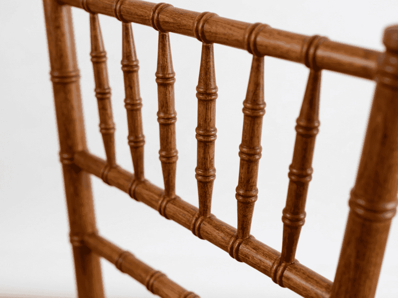 Fruitwood chiavari chair detail shot in Texas — Boot & Barrel Event Co. rental