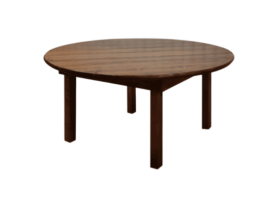 60 inch round farm table rental in Cleburne TX — solid hardwood seating up to 10